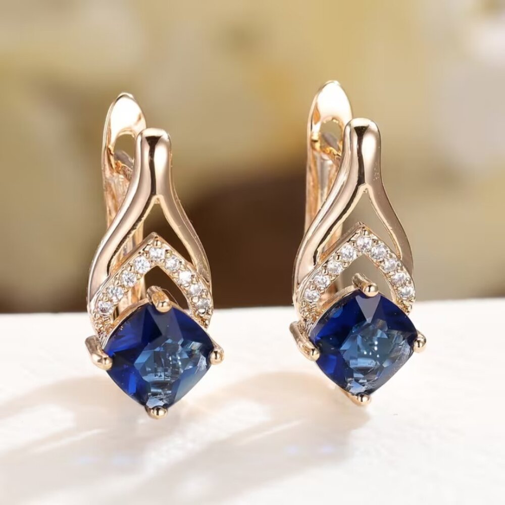 14K Gold Womens 2ct Blue Sapphire 1ct Diamond Hanging Drop Gemstone Earrings NEW